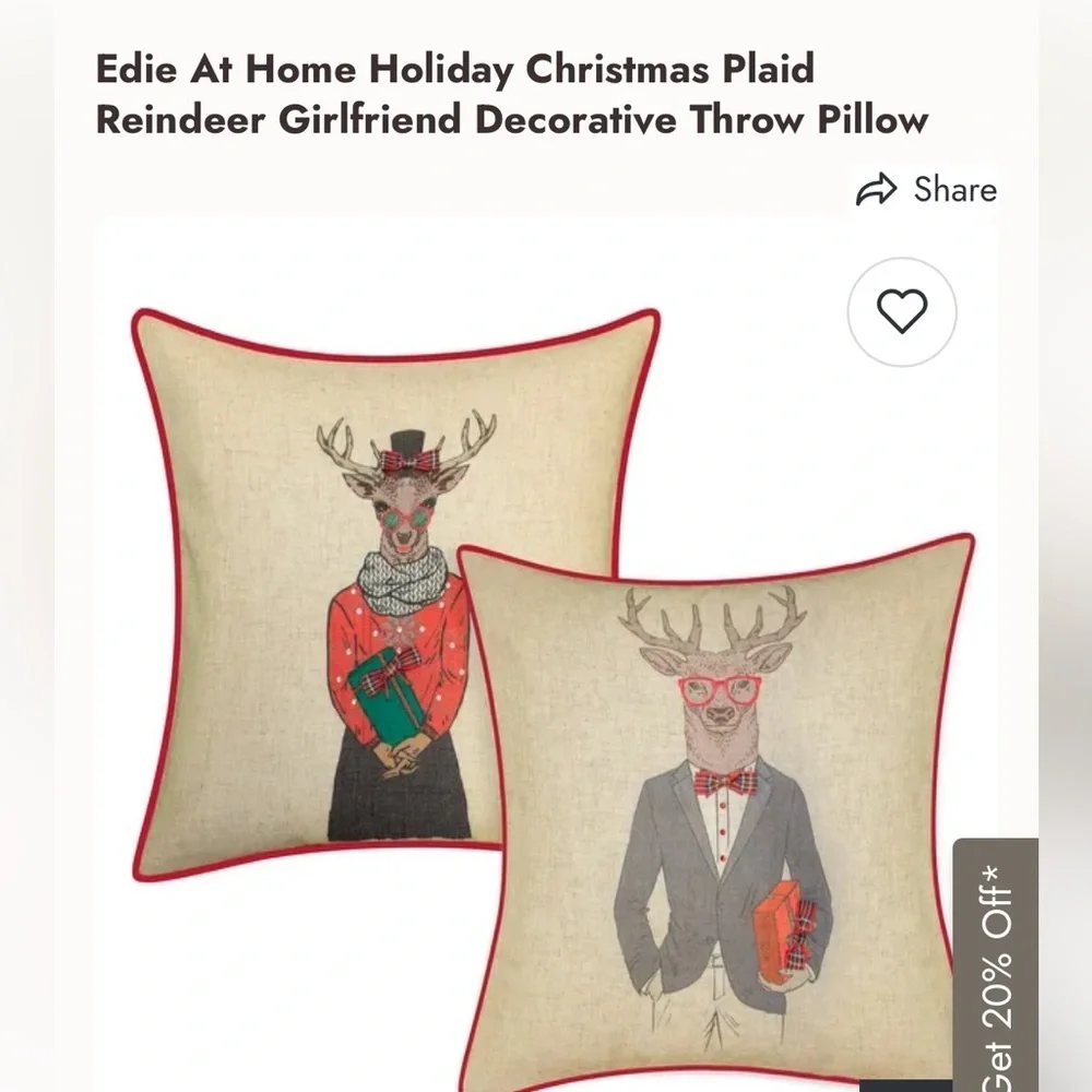 Edie at home reindeer boyfriend and girlfriend pillow set of 2